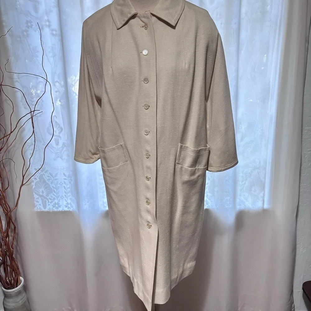 Vintage H Liebes of San Francisco Cream Button-Up Coat-Cotton & Silk Size 12 - Picture 2 of 11